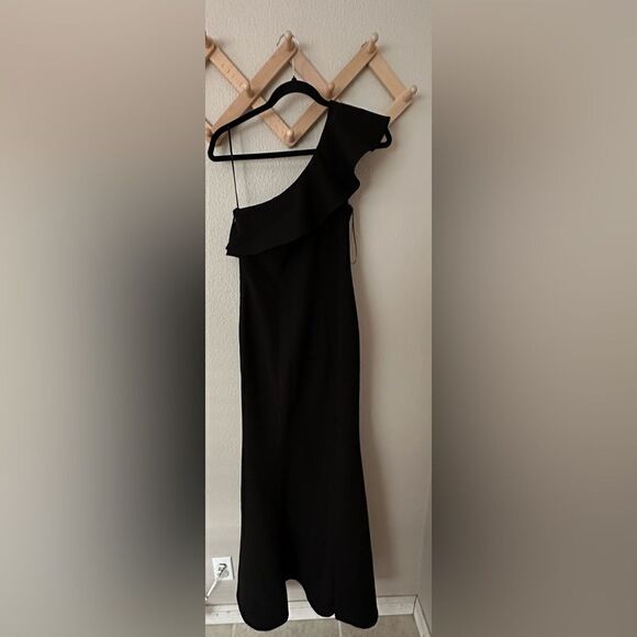 Likely Kane One Shoulder Ruffle Long Gown in Black Sz 4 - Picture 4 of 9
